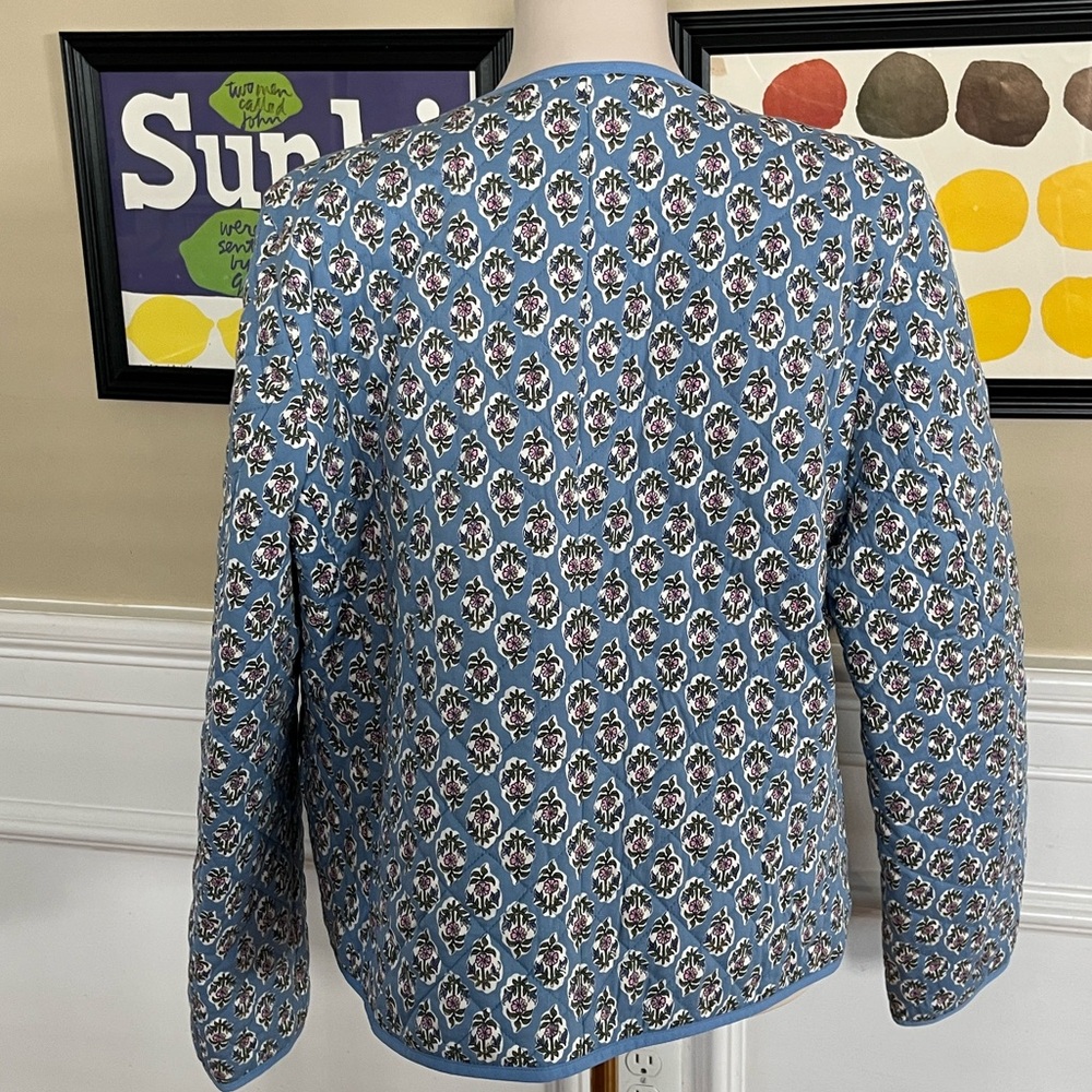J. Crew Factory Block Print Quilted Jacket in  Quiet Harbor Bright Pep - Picture 4 of 11
